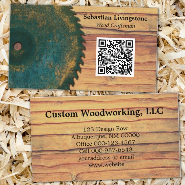 Rustic Circular Saw Woodworking Profession QR Code Business Card (Creator Uploaded)