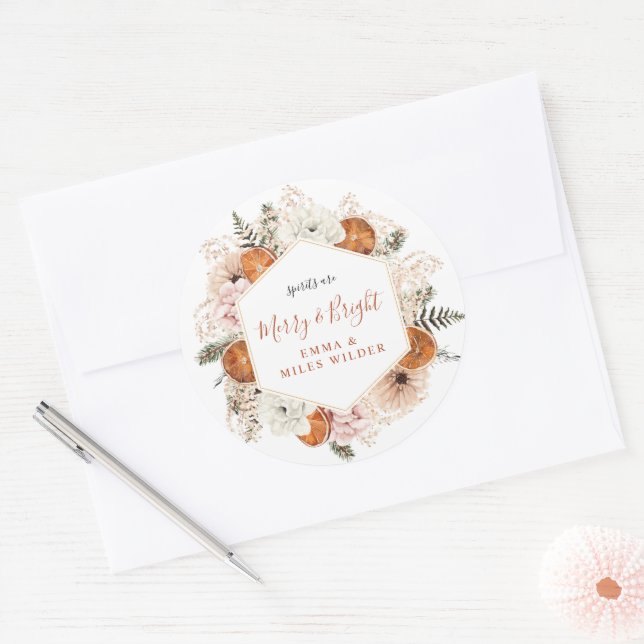 Rustic Citrus Floral Christmas Holiday Classic Round Sticker (Envelope)