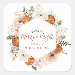 Rustic Citrus Floral Fall Winter Holiday Party Square Sticker