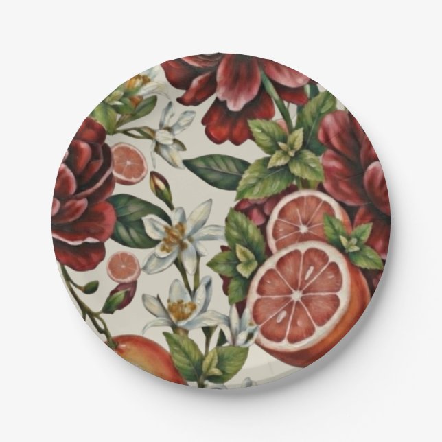 Rustic Citrus Floral summer  Bridal Shower Paper Plate (Front)