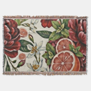 Rustic Citrus Floral summer Throw Blanket