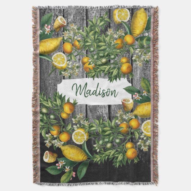 Rustic Citrus Garden Throw Blanket (Front Vertical)
