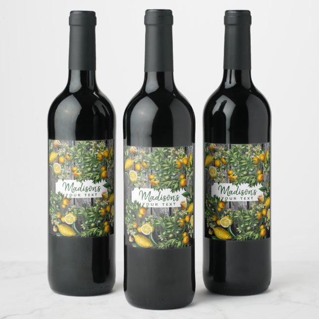 Rustic Citrus Garden  Wine Label (Bottles)
