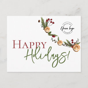 Rustic Citrus Garland Business Holiday with logo Postcard