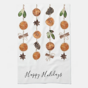 Rustic Citrus Garland Personalised Christmas Tea Towel