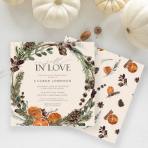 Rustic Citrus Greenery Fall In Love Bridal Shower Invitation
