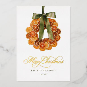 Rustic Citrus Holiday Greeting Foil Card