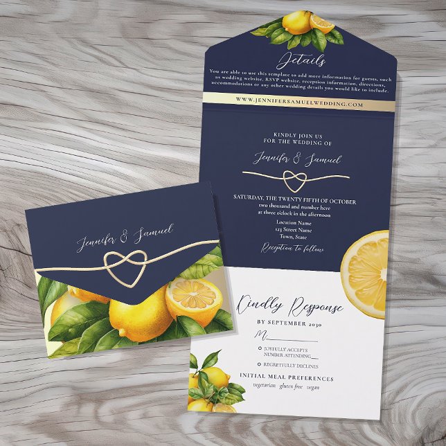 Rustic Citrus Lemon Wedding All In One Invitation (Creator Uploaded)