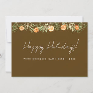 Rustic Citrus Orange Slices Pine garland Business  Holiday Card