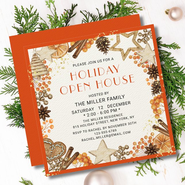 Rustic Citrus Watercolor Holiday Open House Invitation (Creator Uploaded)