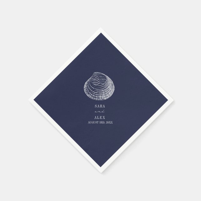Rustic Clamshell Blue Beach Wedding Napkin (Corner)
