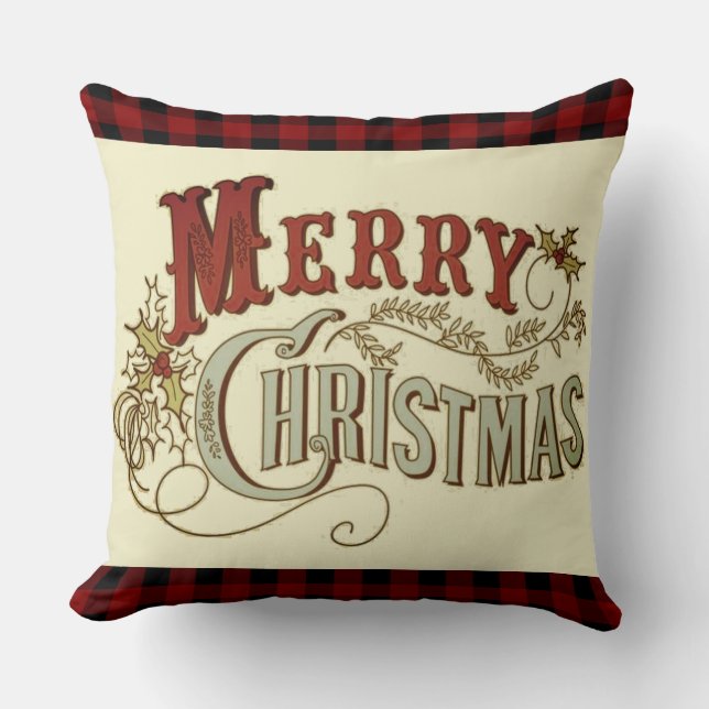 Rustic Classic and Traditional Merry Christmas Cushion (Front)