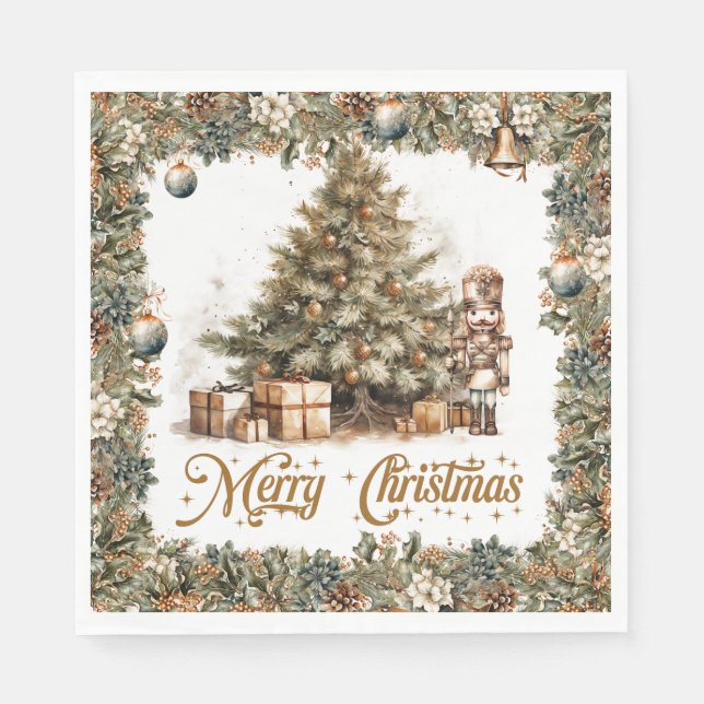 Rustic classic sage green and Christmas tree  Napkin (Front)