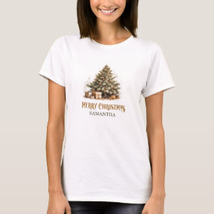 Rustic classic sage green and gold Christmas tree T-Shirt