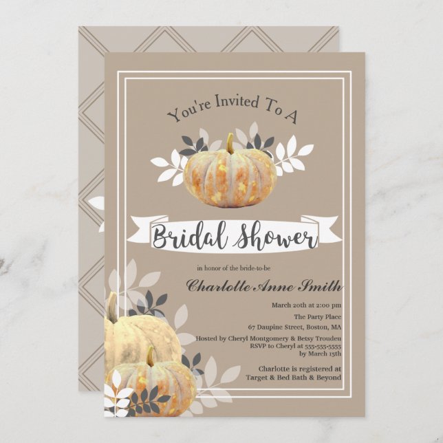 Rustic Classy Country Pumpkins Bridal Shower Invitation (Front/Back)