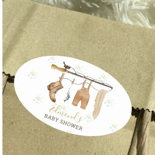 Rustic Clothesline Fisherman Derby Baby Shower  Oval Sticker