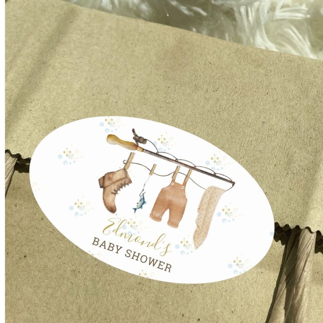 Rustic Clothesline Fisherman Derby Baby Shower  Oval Sticker (Creator Uploaded)