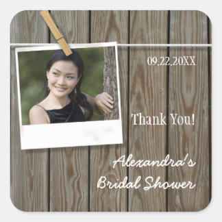 Rustic Clothesline Photo Bridal Shower Square Sticker