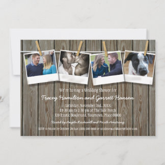 Rustic Clothesline Photo Wedding Shower Invitation