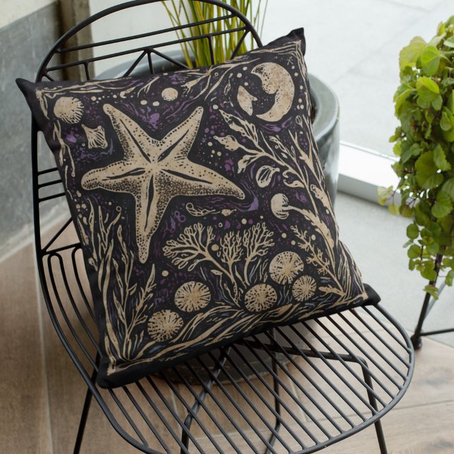 Rustic Coastal Art Nouveau Starfish Underwater Cushion (Creator Uploaded)