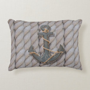 rustic coastal beach nautical rope wood anchor decorative cushion