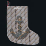 rustic coastal beach nautical rope wood anchor small christmas stocking<br><div class="desc">rustic coastal beach nautical rope wood anchor home accessories. Rustic Anchor fashion accessories,  perfect for beach home accessories. Coastal home accessories. Vintage nautical anchor gifts.</div>