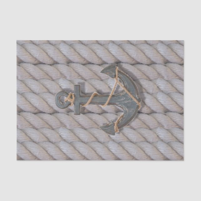 rustic coastal beach nautical rope wood anchor tissue paper (Front)