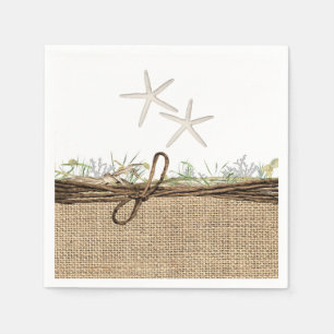 Rustic Coastal Beach Starfish Burlap & Greenery Napkin