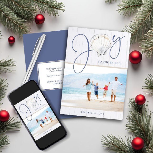 Rustic Coastal Christmas Joy Shell Holiday Photo Card (Rustic Coastal Christmas Joy Shell Holiday Photo Card)