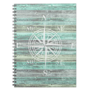 Rustic Coastal Compass Rose Spiral Notebook