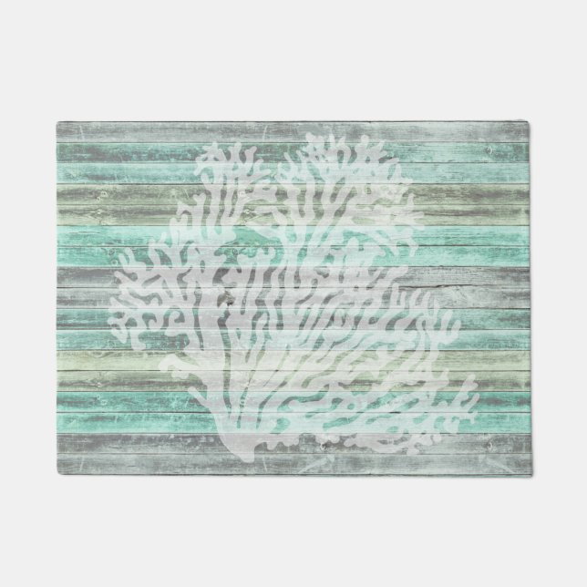 Rustic Coastal Decor Coral Doormat (Front)