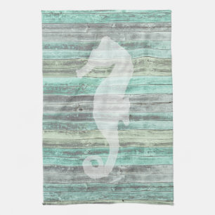 Rustic Coastal Decor Seahorse Tea Towel