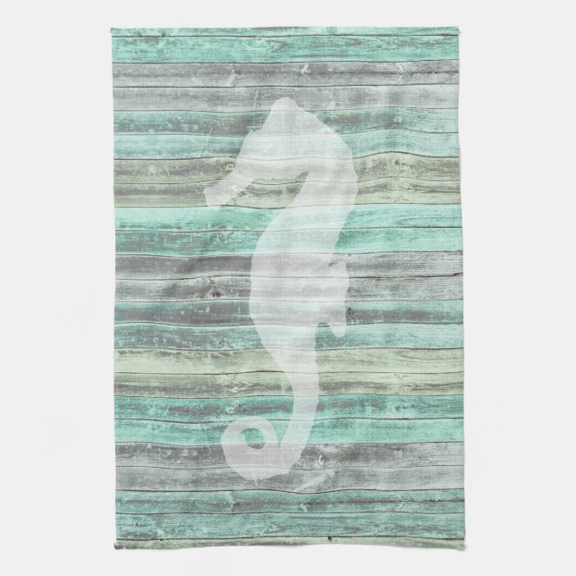 Rustic Coastal Decor Seahorse Tea Towel (Vertical)