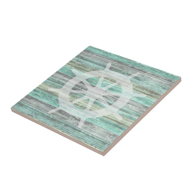 Rustic Coastal Decor Ship Helm Tile (Side)