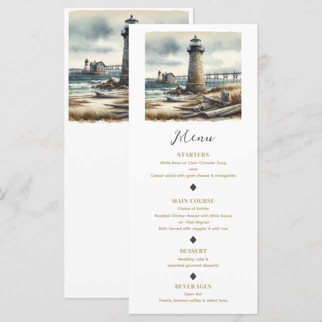 Rustic Coastal Lighthouse Seaside Beach Menu (Front/Back)