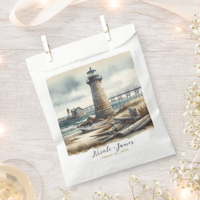 Rustic Coastal Lighthouse Seaside Beach Wedding Favour Bags (Clipped)