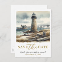 Rustic Coastal Lighthouse Seaside Save the Date