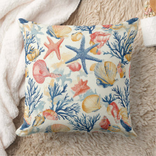 Rustic Coastal - Seashells, Starfish, Reef (10) Cushion
