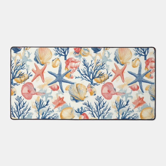 Rustic Coastal - Seashells, Starfish, Reef (10) Desk Mat (Front)