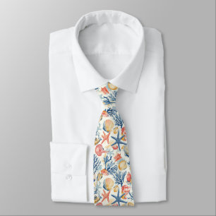 Rustic Coastal - Seashells, Starfish, Reef (10) Tie