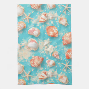 Rustic Coastal - Seashells, Starfish, Reef (11) Tea Towel