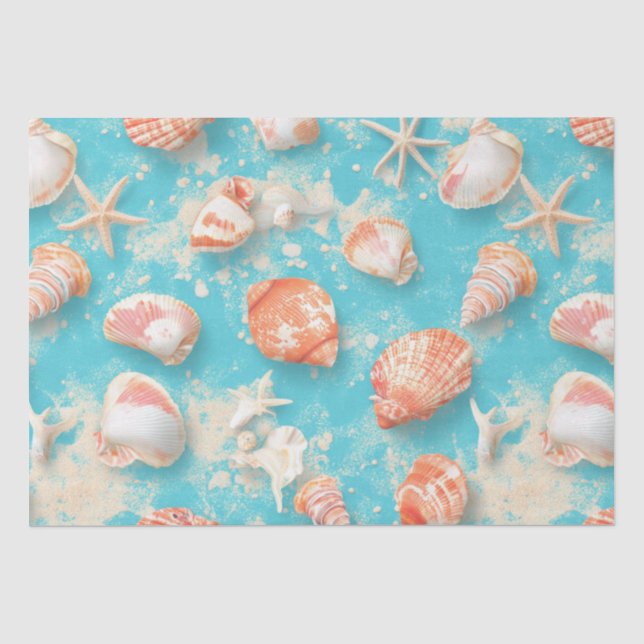 Rustic Coastal - Seashells, Starfish, Reef (11) Tissue Paper (Front)