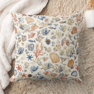 Rustic Coastal - Seashells, Starfish, Reef (12) Cushion