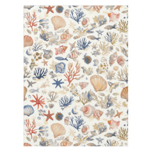 Rustic Coastal - Seashells, Starfish, Reef (12) Tablecloth