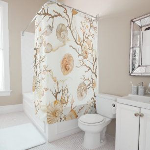 Rustic Coastal - Seashells, Starfish, Reef (14) Shower Curtain