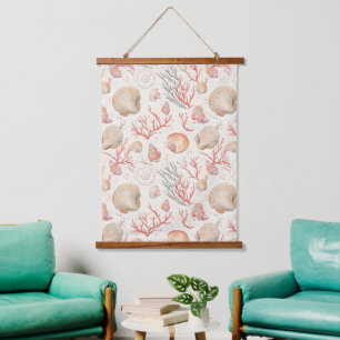Rustic Coastal - Seashells, Starfish, Reef (16) Hanging Tapestry