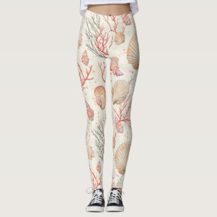 Rustic Coastal - Seashells, Starfish, Reef (16) Leggings