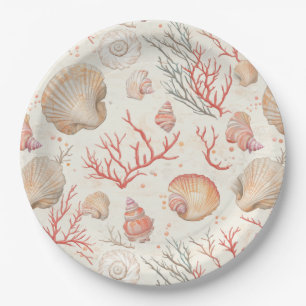 Rustic Coastal - Seashells, Starfish, Reef (16) Paper Plate