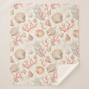Rustic Coastal - Seashells, Starfish, Reef (16) Sherpa Blanket