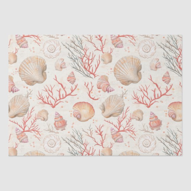 Rustic Coastal - Seashells, Starfish, Reef (16) Tissue Paper (Front)